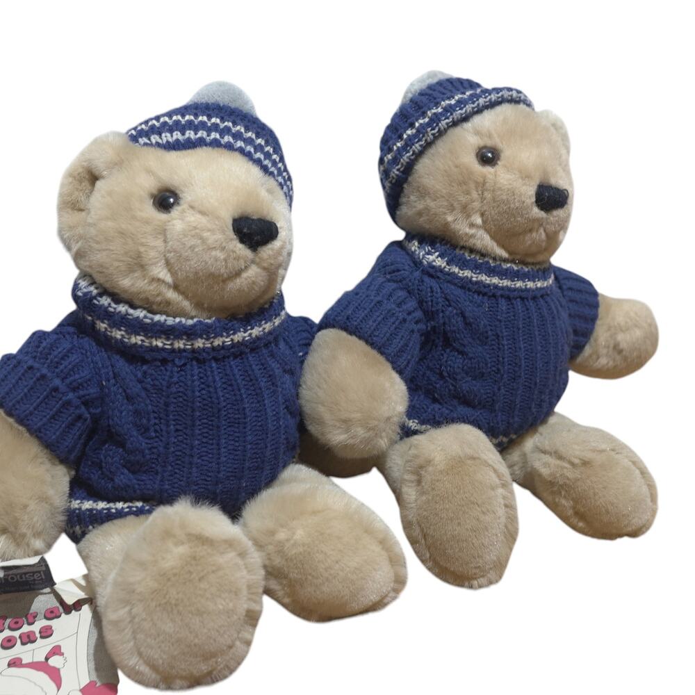 Vintage Carousel by Guy Teddy Bear Pair 1985 Blue Sweater Hat w Advent Calendar - Picture 6 of 14
